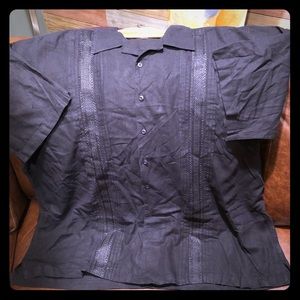 Men’s Linen Shirt, 2XL, Black, Short Sleeve